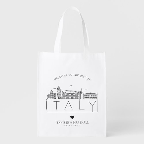 Italy Wedding  Stylized Skyline Grocery Bag