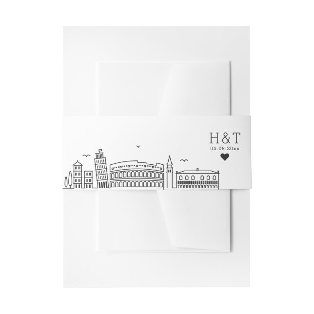 Italy Wedding | Stylized Skyline Monogram Invitation Belly Band (Front Example)