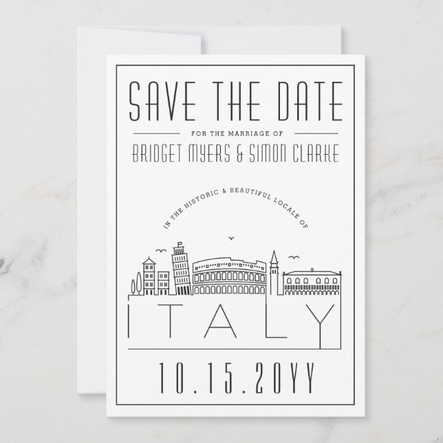 Italy Wedding | Stylized Skyline Save the Date Invitation (Front)