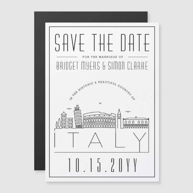 Italy Wedding | Stylized Skyline Save the Date Magnetic Invitation (Front/Back)