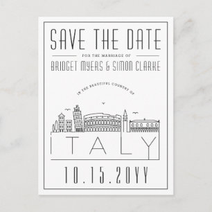 Italy Wedding Stylized Skyline Save the Date Postcard