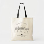Italy Wedding | Stylized Skyline Tote Bag<br><div class="desc">A unique wedding tote bag for a wedding taking place in the beautiful country of Italy.  This tote features a stylized illustration of the city's unique skyline with its name underneath.  This is followed by your wedding day information in a matching open lined style.</div>