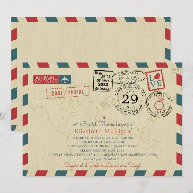 Italy World Traveler Airmail |  Bridal Shower Invitation (Front/Back)