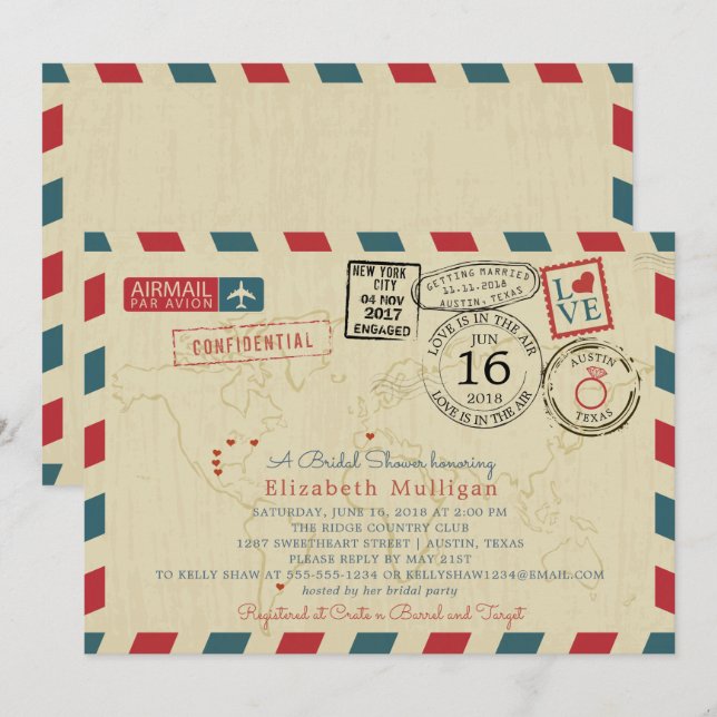Italy World Traveler Airmail |  Bridal Shower Invitation (Front/Back)