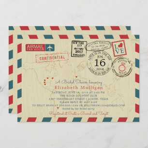 Italy World Traveler Airmail Bridal Shower Invitation