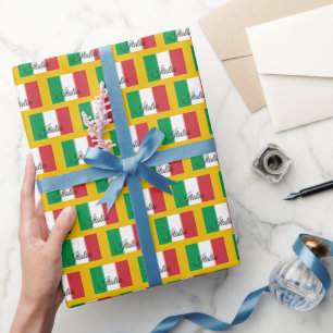 Italy Wrapping Paper, Italian Flag patriotic Gold Wrapping Paper
