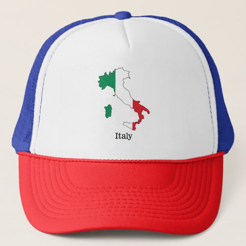 Italys Flag Within Its Map _ Souvenir Collection Trucker Hat