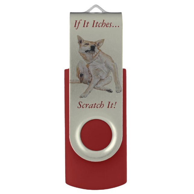 itchy dog scratching painting with funny slogan flash drive (Front Vertical)