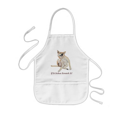 itchy dog scratching painting with funny slogan kids apron