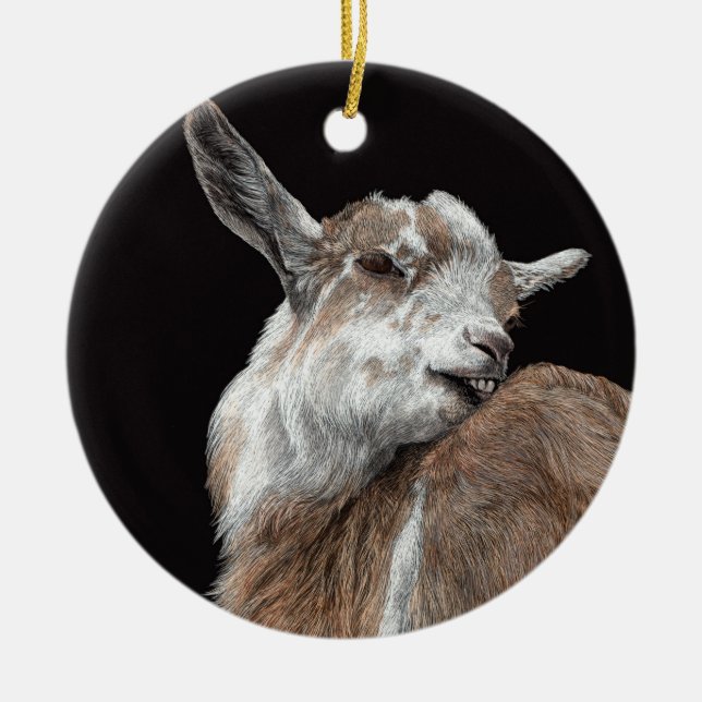 "Itchy Kid" Goat Ceramic Ornament (Front)