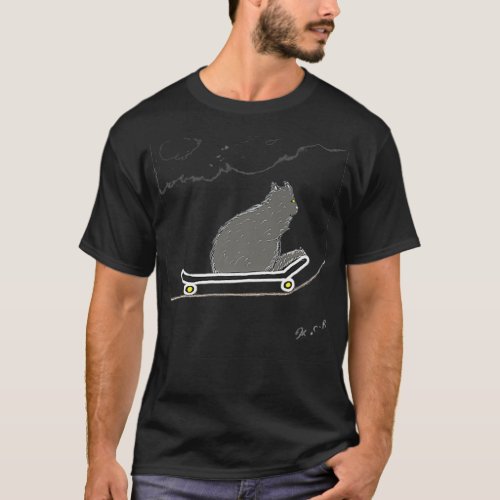 Itchy The Russian Blue Skateboarding Cat T_Shirt