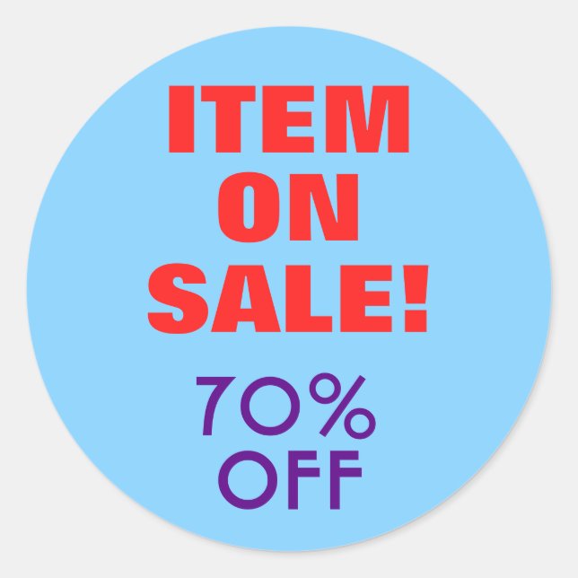 "ITEM ON SALE!" "70% OFF" Round Sticker (Front)