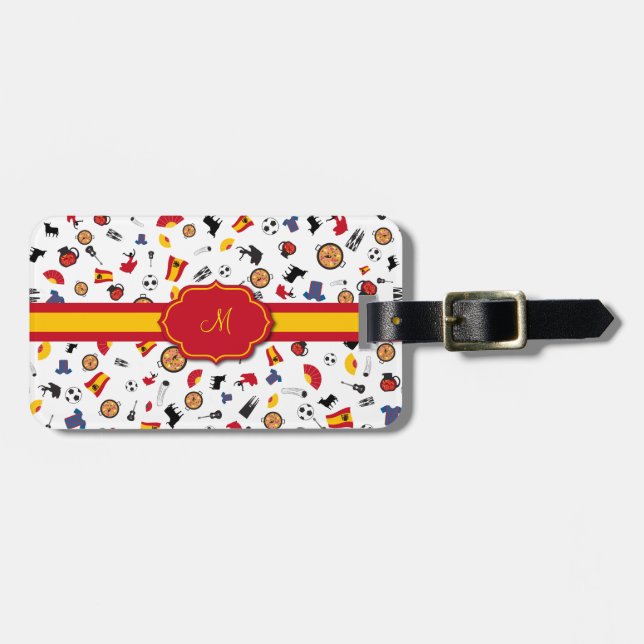 Items of Spain with flag to add your monogram Luggage Tag (Front Horizontal)