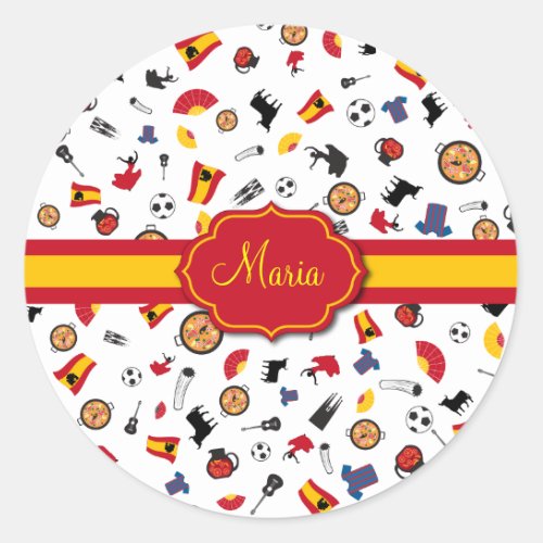 Items of Spain with flag to add your name Classic Round Sticker