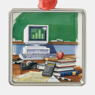 Items on a school teachers desk Color Metal Ornament