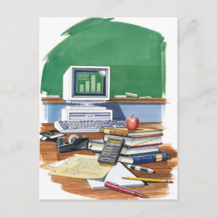 Items on a school teachers desk Color Postcard
