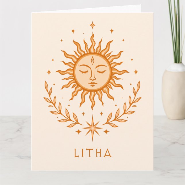 itha Celestial Sun Face Botanical Wreath Art Card (Front)