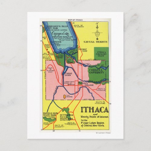Ithaca and Nearby Points of Interest Postcard