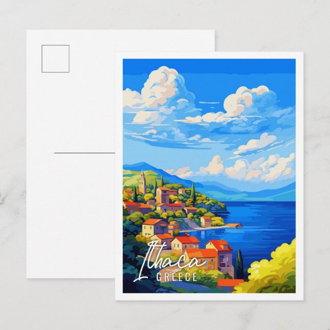 Ithaca Greece vintage travel illustration Postcard (Front/Back)