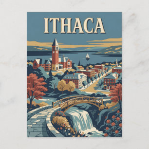 Ithaca New York Finger Lakes Vintage Poster Postcard