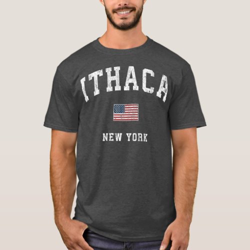 Ithaca New York NY Vintage American Flag Sports T_Shirt