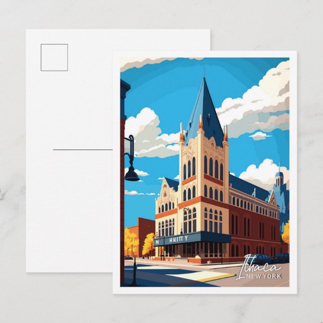 Ithaca New York Travel Vintage Illustration Postcard (Front/Back)