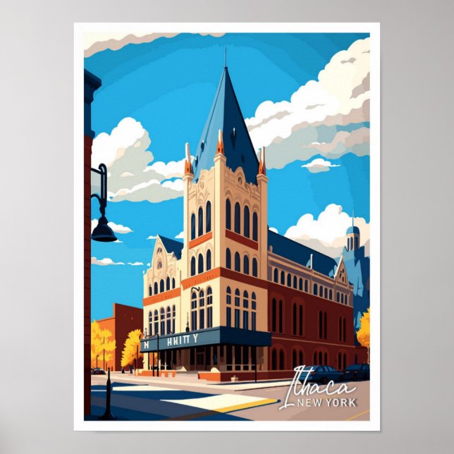 Ithaca New York Travel Vintage Illustration Poster (Front)