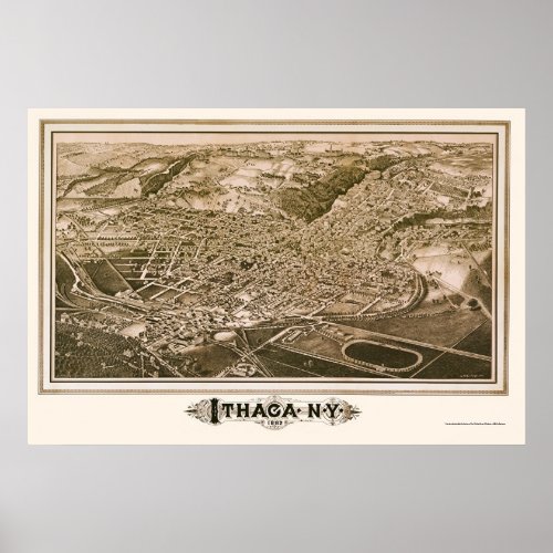 Ithaca NY Panoramic Map _ 1882 Poster