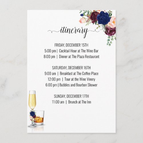 Itinerary Navy flowers Bubble and Bourbon Enclosure Card