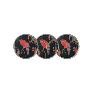 Ito Jakuchu Red Parrot on the Branch Japanese Art Golf Ball Marker