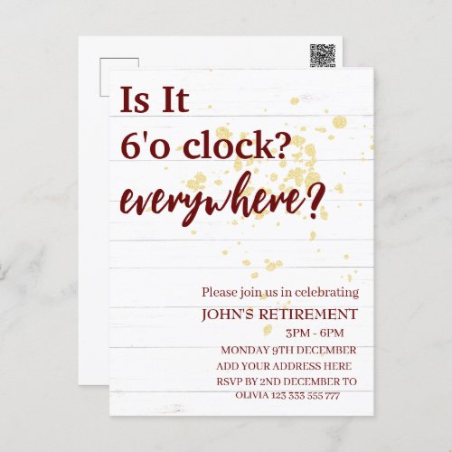 Its 6o clock everywhere funny retirement custom  postcard