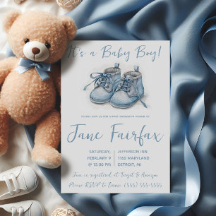 It's a Baby Boy! Blue Baby Shoes Baby Shower Invitation