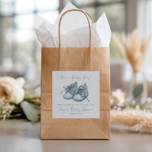 It's a Baby Boy! Blue Baby Shoes Shower Favor Square Sticker