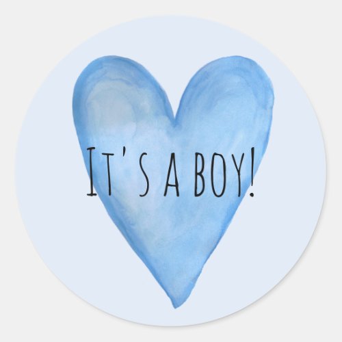 Its a Baby Boy Blue Heart Birth Announcement Classic Round Sticker