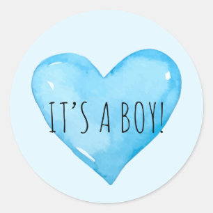 It's a Baby Boy blue Heart Birth Announcement Classic Round Sticker