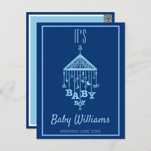 Its a Baby Boy Blue Pregnancy Announcement Postcard