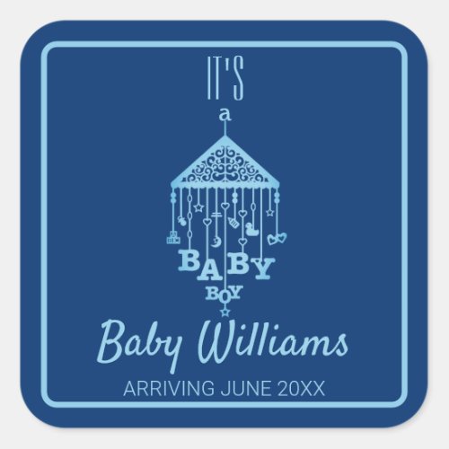 Its a Baby Boy Blue Pregnancy Announcement Square Sticker