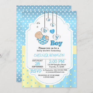 It's A Baby Boy Cute Blue Baby Invitation