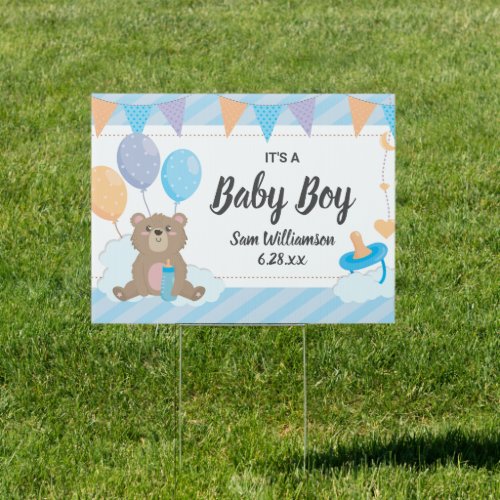 Its A Baby Boy Cute Teddy Bear Yard Sign