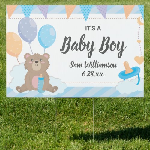 Its A Baby Boy Cute Teddy Bear Yard Sign