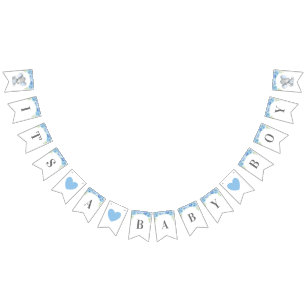 It's a Baby Boy Light Blue Floral Shower Spinkle Bunting Flags