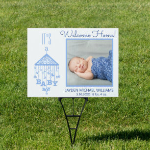 It's a Baby Boy Modern Blue Welcome Home Sign