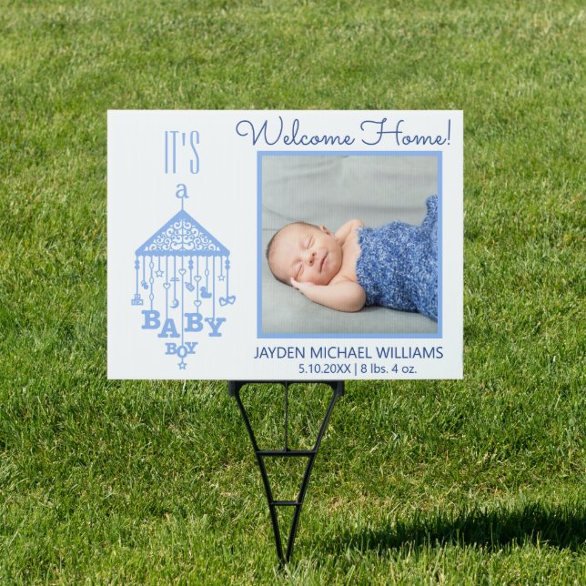 It's a Baby Boy Modern Blue Welcome Home Sign (Insitu)
