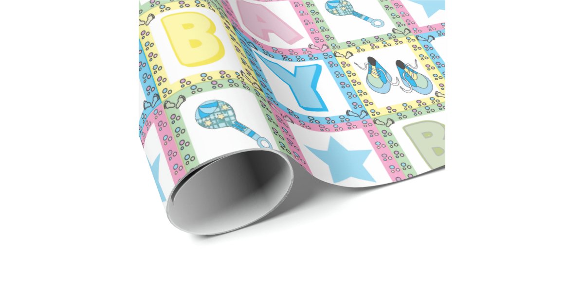 baby boy blue feet pattern wrapping paper