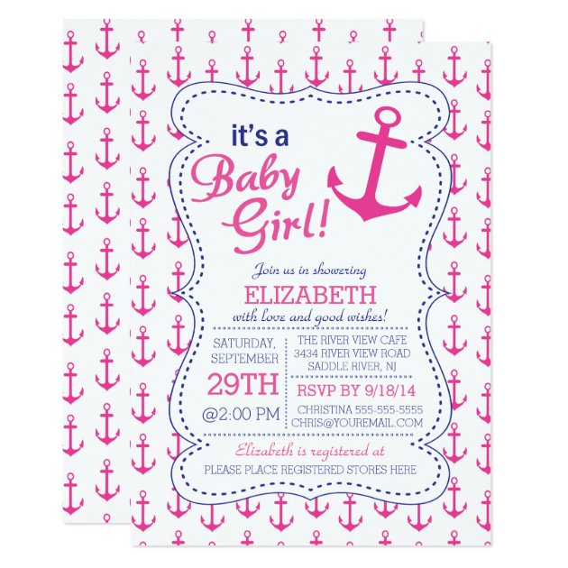 It's A Baby Girl Anchor Nautical Baby Shower Invitation