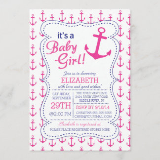 It's a Baby Girl Anchor Nautical Baby Shower Invitation