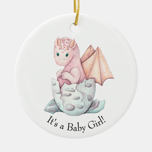 Its a Baby Girl Hatching Dragon Baby Shower  Ceramic Ornament