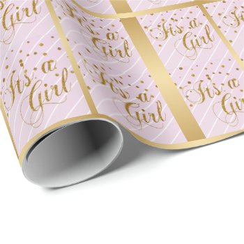 It's A Baby Girl - Pink And Gold Confetti Dots Wrapping Paper by DesignsbyDonnaSiggy at Zazzle