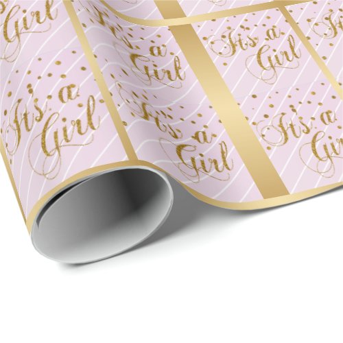 Its a Baby Girl _ Pink and Gold Confetti Dots Wrapping Paper