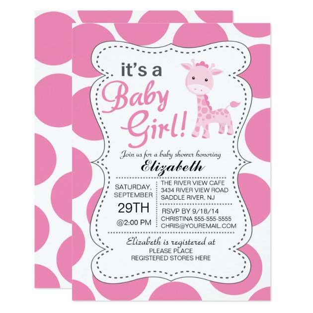 It's A Baby Girl Pink Giraffe Girls Baby Shower Invitation